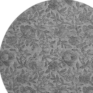 HomeRoots 8' Gray and Charcoal Floral Washable Round Rug – Durable, Stylish, UV Protected for High-Traffic Areas! 664621
