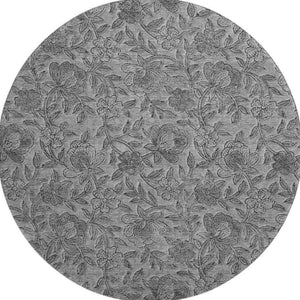 HomeRoots 8' Gray and Charcoal Floral Washable Round Rug – Durable, Stylish, UV Protected for High-Traffic Areas! 664621