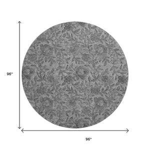 HomeRoots 8' Gray and Charcoal Floral Washable Round Rug – Durable, Stylish, UV Protected for High-Traffic Areas! 664621