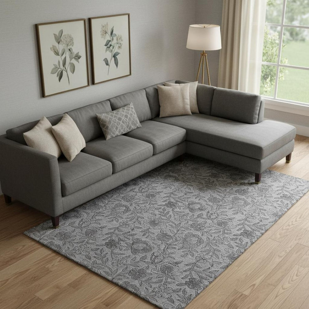 HomeRoots 8' X 10' Gray Floral Area Rug – Stylish, Washable, Stain-Resistant with UV Protection for High Traffic Areas 664622