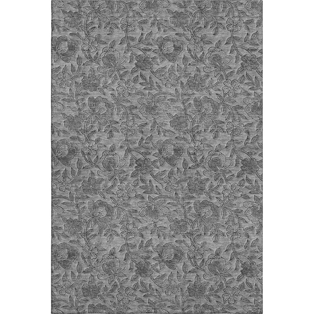 HomeRoots 8' X 10' Gray Floral Area Rug – Stylish, Washable, Stain-Resistant with UV Protection for High Traffic Areas 664622