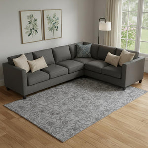 HomeRoots 10' Gray and Charcoal Floral Washable Area Rug with UV Protection - Durable, Stylish, and Stain-Resistant! 664624