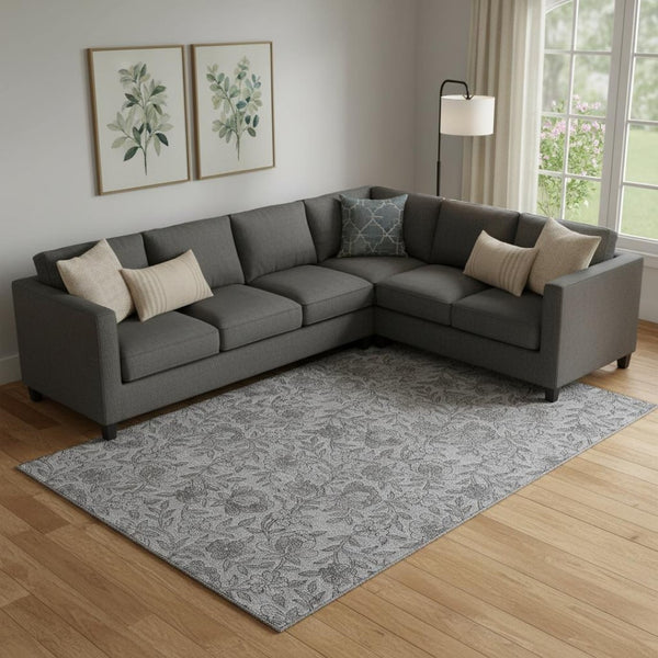 HomeRoots 10' Gray and Charcoal Floral Washable Area Rug with UV Protection - Durable, Stylish, and Stain-Resistant! 664624