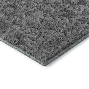 HomeRoots 10' Gray and Charcoal Floral Washable Area Rug with UV Protection - Durable, Stylish, and Stain-Resistant! 664624