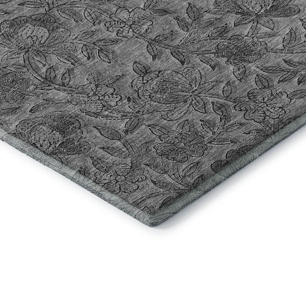HomeRoots 10' Gray and Charcoal Floral Washable Area Rug with UV Protection - Durable, Stylish, and Stain-Resistant! 664624