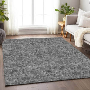 HomeRoots 10' Gray and Charcoal Floral Washable Area Rug with UV Protection - Durable, Stylish, and Stain-Resistant! 664624