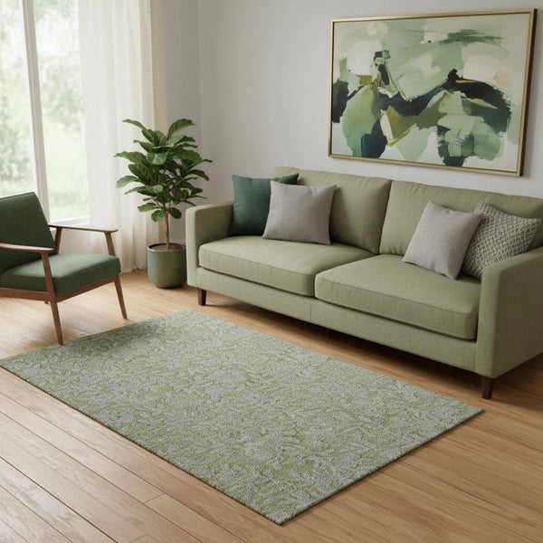 HomeRoots 5' X 8' Olive Green & Gray Floral Area Rug – Washable, UV-Protected, Durable for Homes with Kids & Pets 664632
