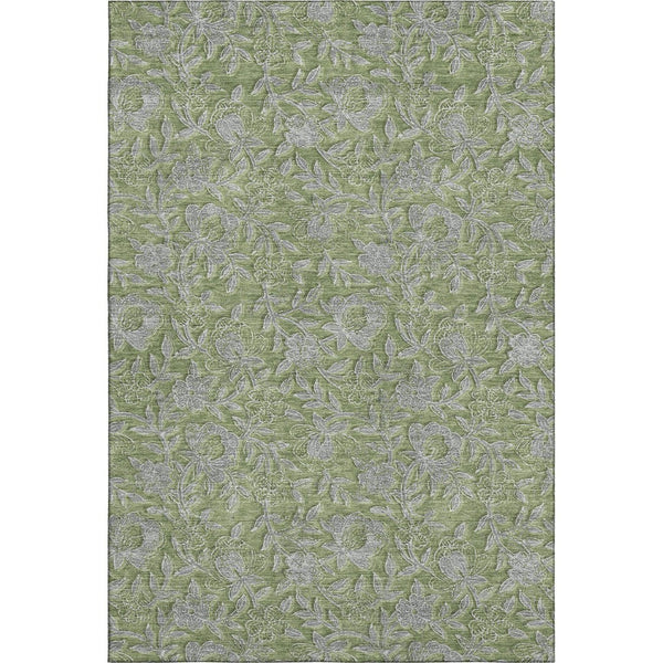 HomeRoots 5' X 8' Olive Green & Gray Floral Area Rug – Washable, UV-Protected, Durable for Homes with Kids & Pets 664632