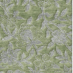 HomeRoots 5' X 8' Olive Green & Gray Floral Area Rug – Washable, UV-Protected, Durable for Homes with Kids & Pets 664632