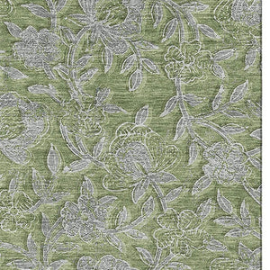 HomeRoots 5' X 8' Olive Green & Gray Floral Area Rug – Washable, UV-Protected, Durable for Homes with Kids & Pets 664632