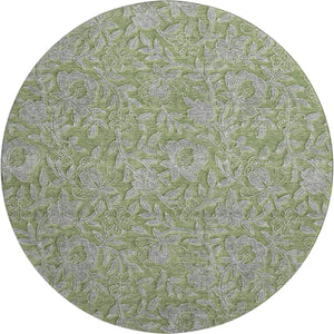 HomeRoots 8' Washable Olive Green & Gray Floral Round Rug with UV Protection - Perfect for High-Traffic Areas! 664633