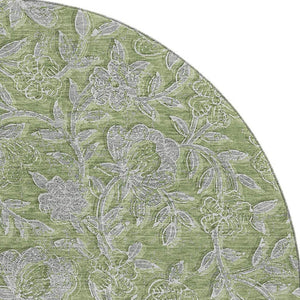 HomeRoots 8' Washable Olive Green & Gray Floral Round Rug with UV Protection - Perfect for High-Traffic Areas! 664633