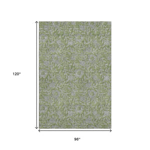 HomeRoots 8' X 10' Olive Green and Gray Floral Area Rug - Washable, Stain-Resistant, UV Protected, Stylish Comfort 664634