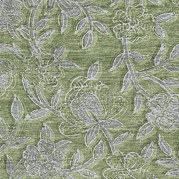 HomeRoots 8' X 10' Olive Green and Gray Floral Area Rug - Washable, Stain-Resistant, UV Protected, Stylish Comfort 664634