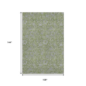 HomeRoots 9' X 12' Olive Green and Gray Floral Washable Area Rug - Durable, Stylish, UV Protected for Any Room 664635