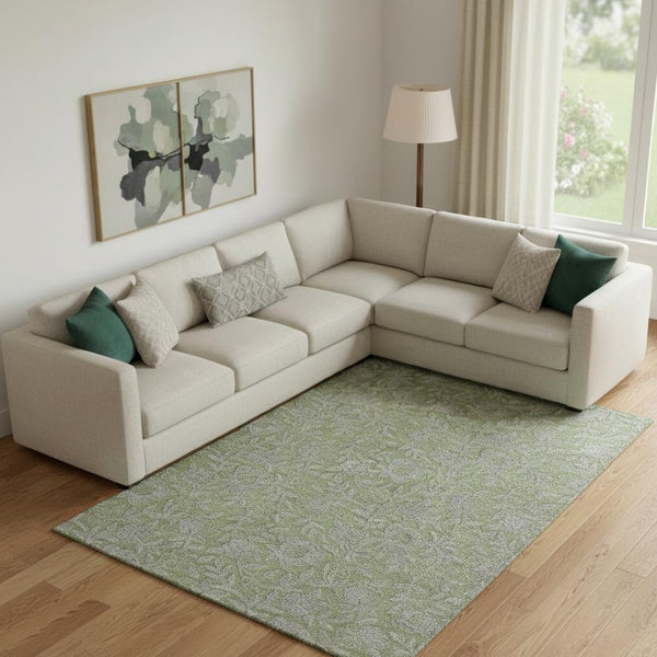 HomeRoots 9' X 12' Olive Green and Gray Floral Washable Area Rug - Durable, Stylish, UV Protected for Any Room 664635