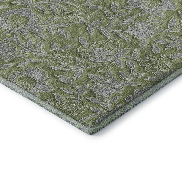 HomeRoots 9' X 12' Olive Green and Gray Floral Washable Area Rug - Durable, Stylish, UV Protected for Any Room 664635