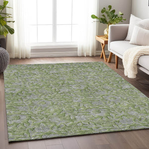 HomeRoots 9' X 12' Olive Green and Gray Floral Washable Area Rug - Durable, Stylish, UV Protected for Any Room 664635