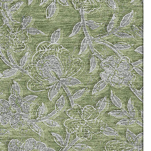 HomeRoots 9' X 12' Olive Green and Gray Floral Washable Area Rug - Durable, Stylish, UV Protected for Any Room 664635