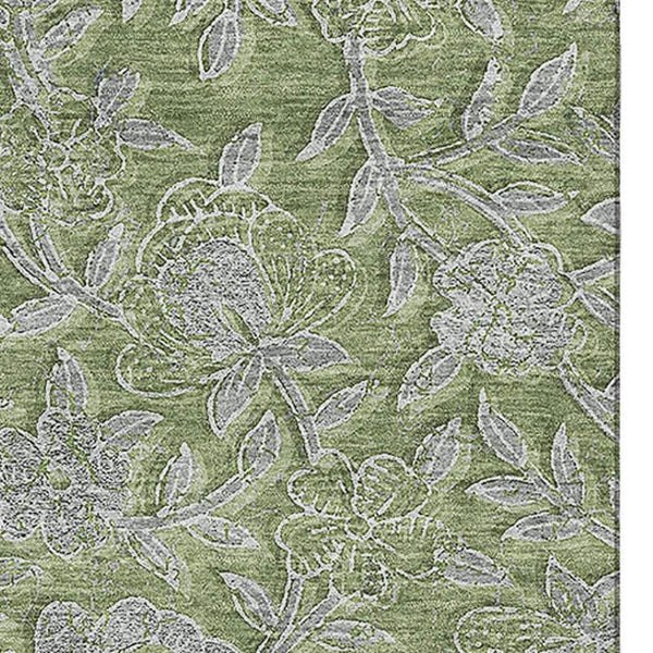 HomeRoots 9' X 12' Olive Green and Gray Floral Washable Area Rug - Durable, Stylish, UV Protected for Any Room 664635