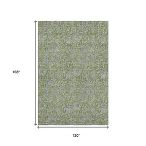 HomeRoots 10' X 14' Olive Green & Gray Floral Area Rug - Washable, UV-Protected, Perfect for High-Traffic Spaces! 664636
