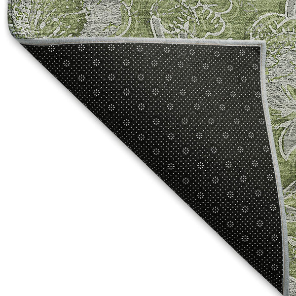 HomeRoots 10' X 14' Olive Green & Gray Floral Area Rug - Washable, UV-Protected, Perfect for High-Traffic Spaces! 664636