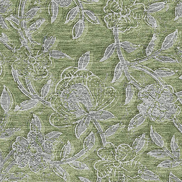 HomeRoots 10' X 14' Olive Green & Gray Floral Area Rug - Washable, UV-Protected, Perfect for High-Traffic Spaces! 664636