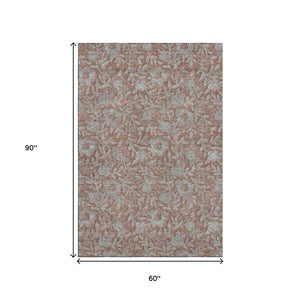 HomeRoots 5' X 8' Elegant Terra Cotta & Gray Floral Area Rug - Washable, UV Protected, Stain Resistant Design 664644