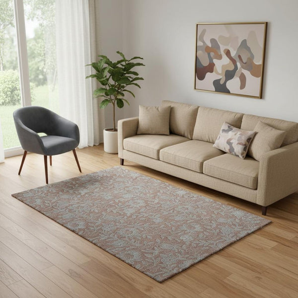 HomeRoots 5' X 8' Elegant Terra Cotta & Gray Floral Area Rug - Washable, UV Protected, Stain Resistant Design 664644