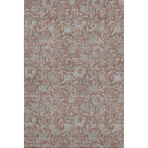 HomeRoots 5' X 8' Elegant Terra Cotta & Gray Floral Area Rug - Washable, UV Protected, Stain Resistant Design 664644