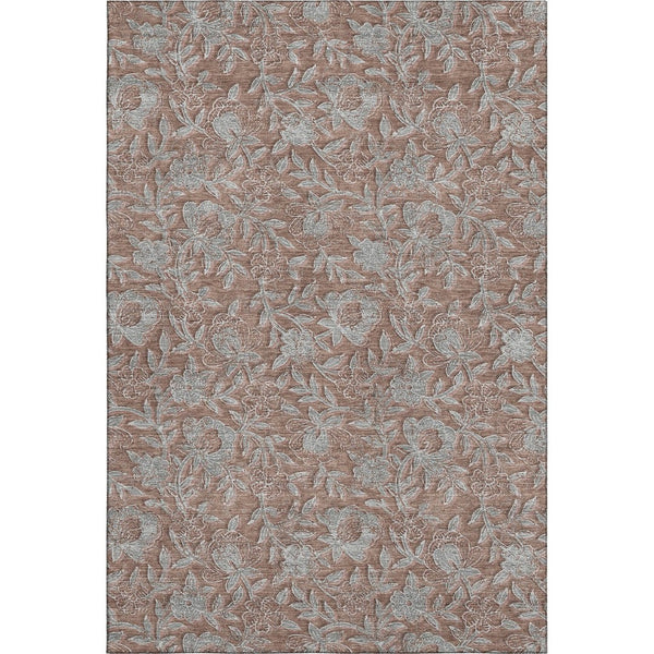 HomeRoots 5' X 8' Elegant Terra Cotta & Gray Floral Area Rug - Washable, UV Protected, Stain Resistant Design 664644