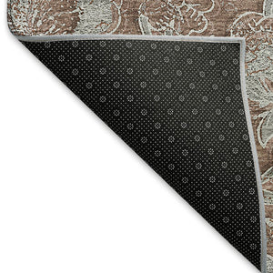 HomeRoots 5' X 8' Elegant Terra Cotta & Gray Floral Area Rug - Washable, UV Protected, Stain Resistant Design 664644