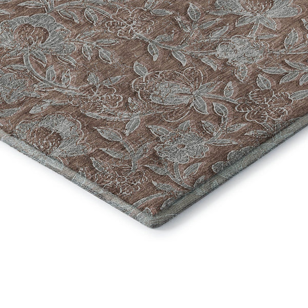 HomeRoots 5' X 8' Elegant Terra Cotta & Gray Floral Area Rug - Washable, UV Protected, Stain Resistant Design 664644