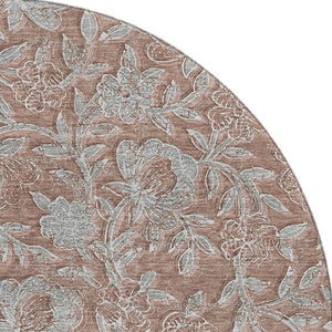HomeRoots 8' Washable Terra Cotta and Gray Floral Round Rug with UV Protection for Stylish Homes and Families 664645
