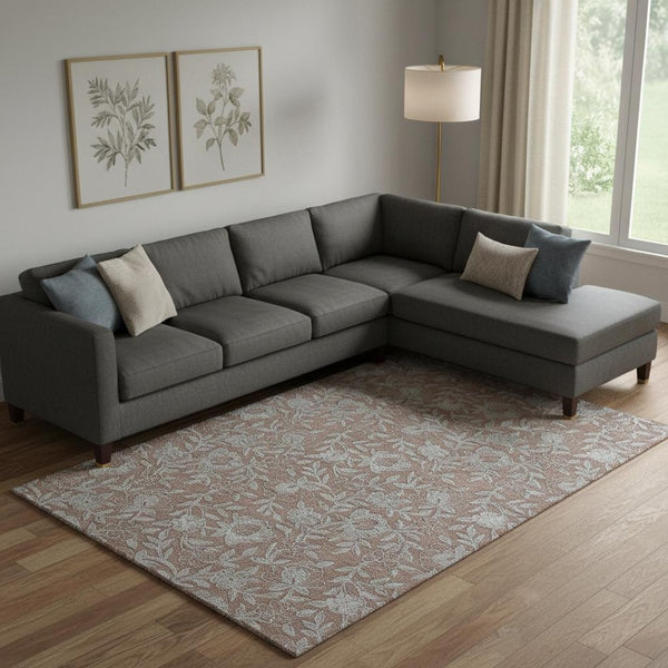 HomeRoots 8' X 10' Terra Cotta & Gray Floral Area Rug - Durable, UV-Protected, Washable Charm for Any Space 664646