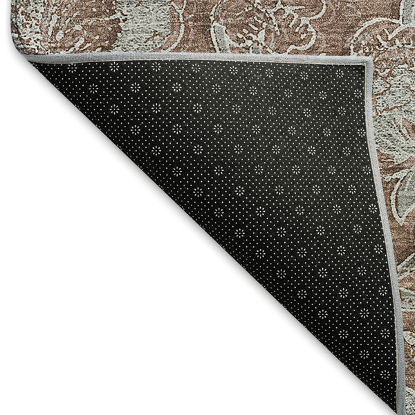 HomeRoots 8' X 10' Terra Cotta & Gray Floral Area Rug - Durable, UV-Protected, Washable Charm for Any Space 664646