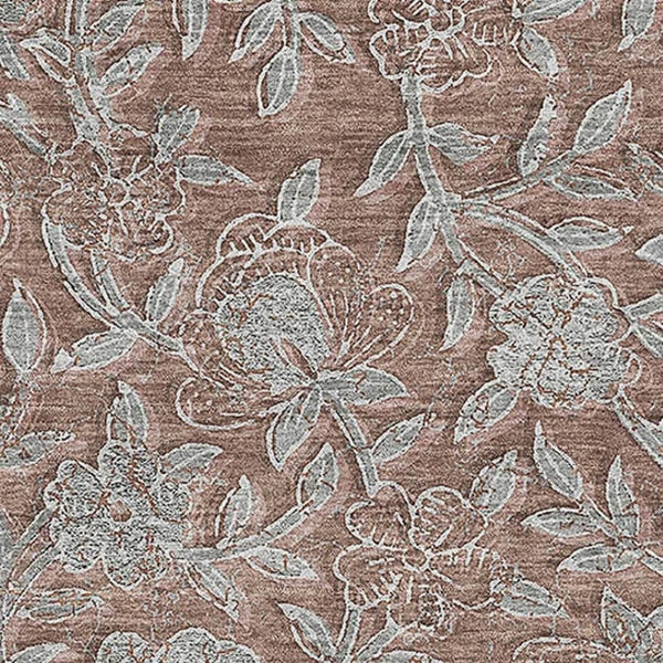 HomeRoots 8' X 10' Terra Cotta & Gray Floral Area Rug - Durable, UV-Protected, Washable Charm for Any Space 664646