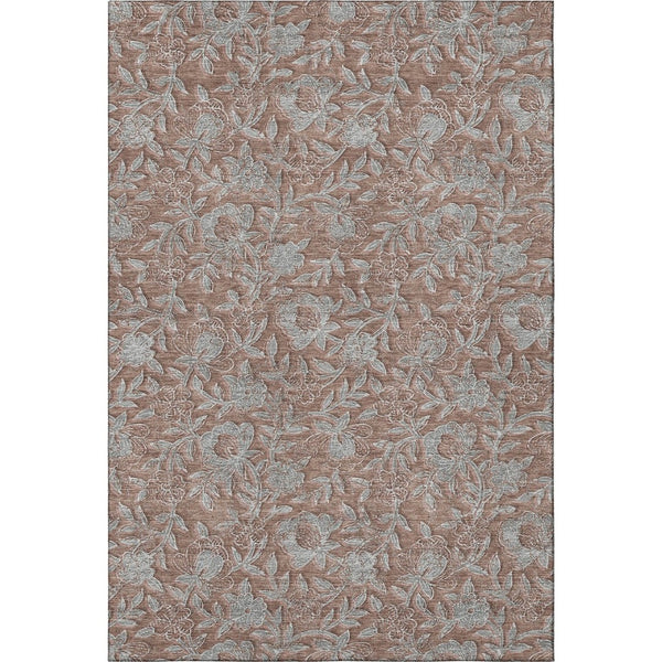 HomeRoots 8' X 10' Terra Cotta & Gray Floral Area Rug - Durable, UV-Protected, Washable Charm for Any Space 664646