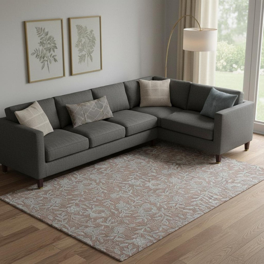 HomeRoots 10' X 14' Terra Cotta & Gray Floral Washable Area Rug - Durable, UV-Protected, Perfect for Families! 664648