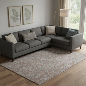 HomeRoots 10' X 14' Terra Cotta & Gray Floral Washable Area Rug - Durable, UV-Protected, Perfect for Families! 664648