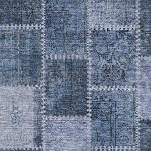 HomeRoots 5' X 8' Stylish Blue and Gray Patchwork Area Rug with Stain Resistance and UV Protection for Homes 664650