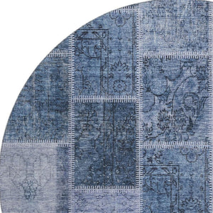HomeRoots 8' Blue And Gray Patchwork Round Rug - Washable, UV Protected, Durable for High Traffic Homes 664651