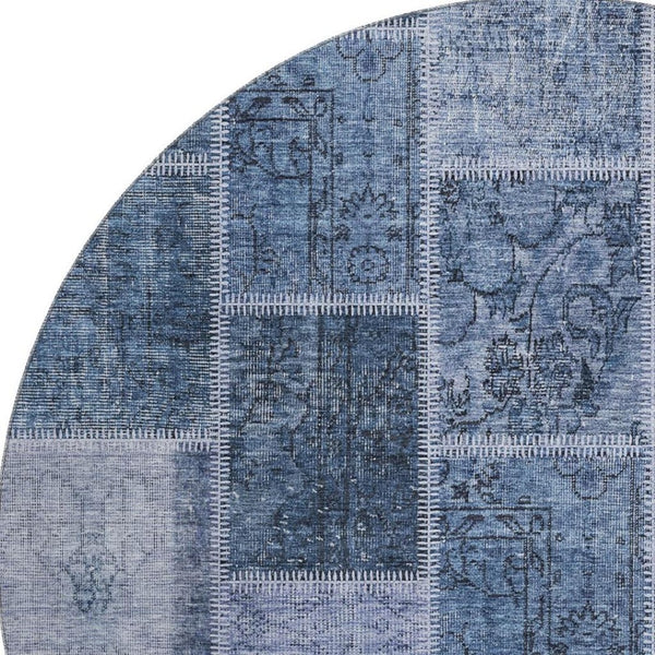 HomeRoots 8' Blue And Gray Patchwork Round Rug - Washable, UV Protected, Durable for High Traffic Homes 664651