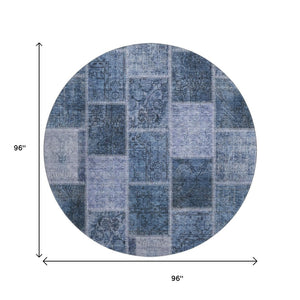 HomeRoots 8' Blue And Gray Patchwork Round Rug - Washable, UV Protected, Durable for High Traffic Homes 664651