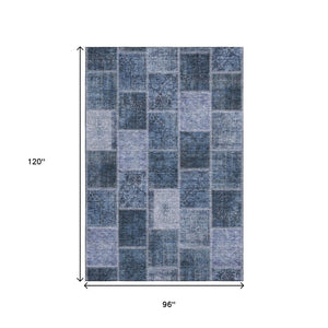 HomeRoots 8' X 10' Washable Blue and Gray Patchwork Area Rug with UV Protection – Stylish & Low-Maintenance Decor 664652