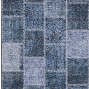 HomeRoots 8' X 10' Washable Blue and Gray Patchwork Area Rug with UV Protection – Stylish & Low-Maintenance Decor 664652