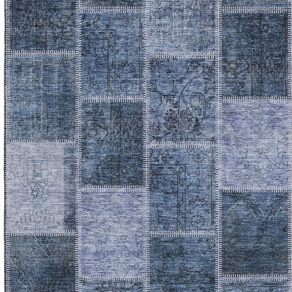 HomeRoots 8' X 10' Washable Blue and Gray Patchwork Area Rug with UV Protection – Stylish & Low-Maintenance Decor 664652