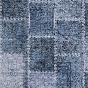 HomeRoots 9' X 12' Blue and Gray Patchwork Area Rug – Washable, UV Protected, Stylish & Stain-Resistant Design 664653