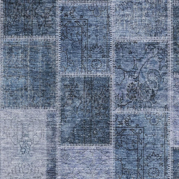 HomeRoots 9' X 12' Blue and Gray Patchwork Area Rug – Washable, UV Protected, Stylish & Stain-Resistant Design 664653
