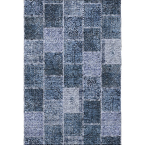 HomeRoots 9' X 12' Blue and Gray Patchwork Area Rug – Washable, UV Protected, Stylish & Stain-Resistant Design 664653